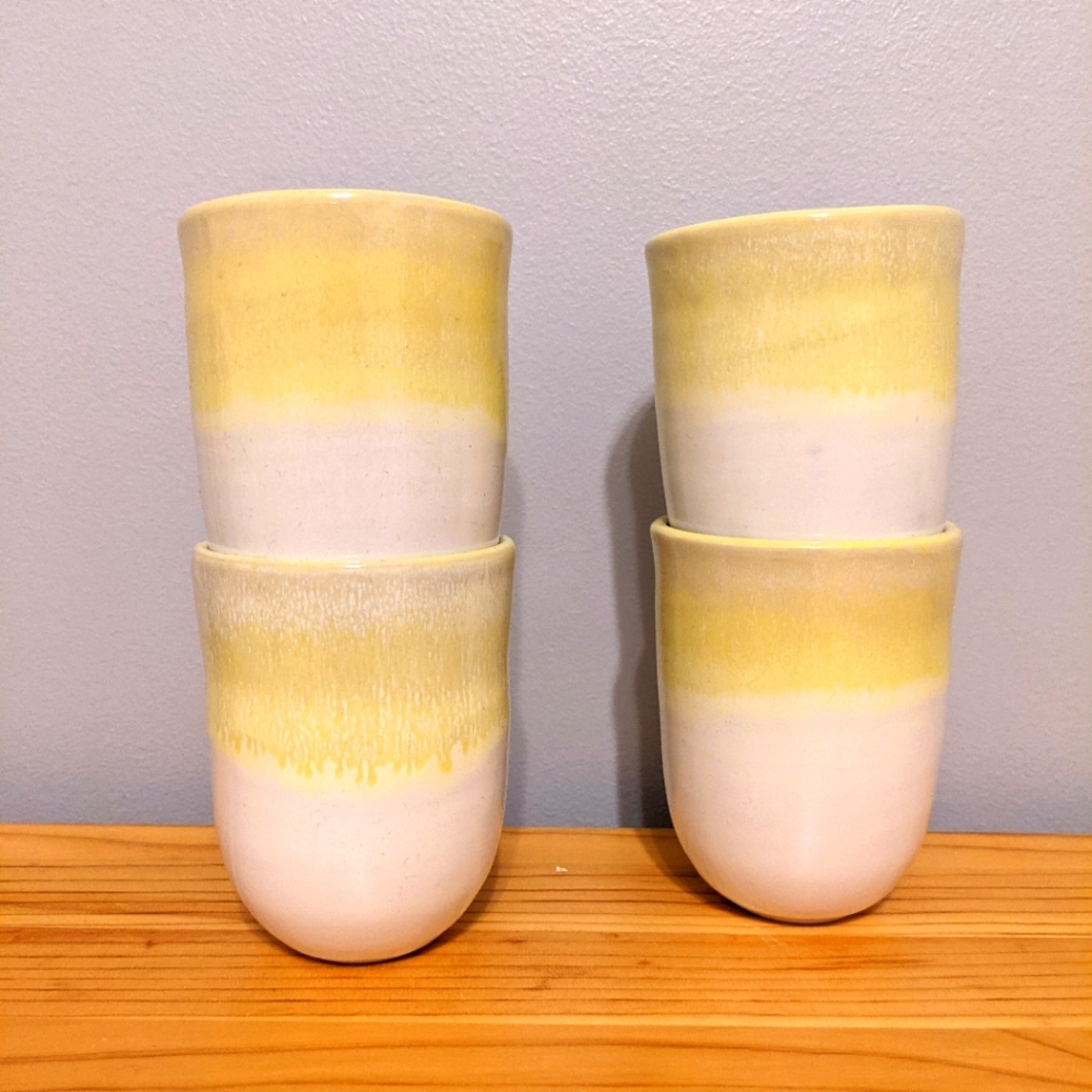Set of 4 Handmade Yellow Cups from Portugal